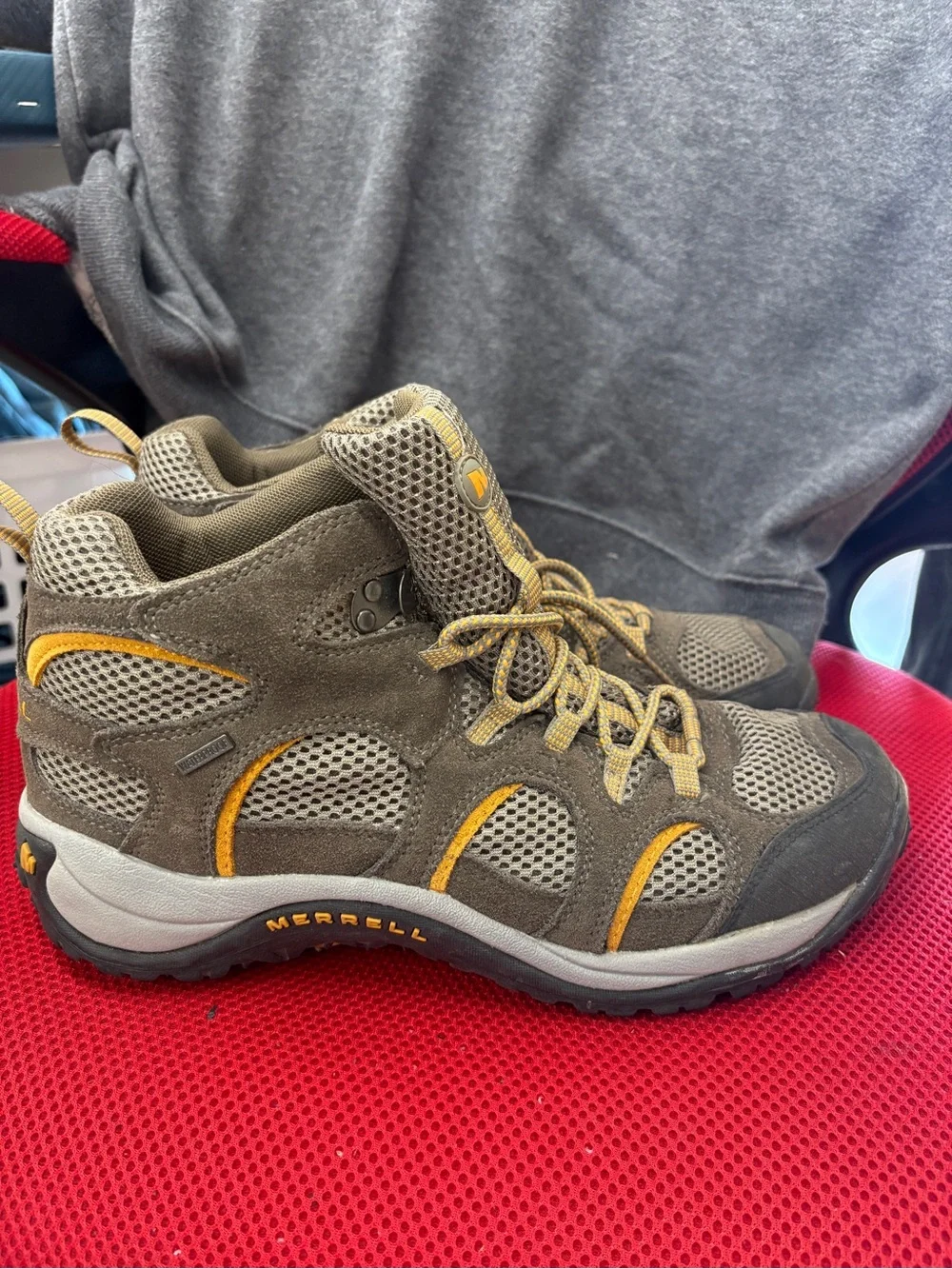Merrell Kids Olive Brown with Yellow Accent Hiking Boots